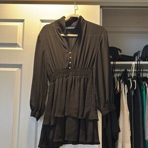 Zara Brown Mandarin Collar Blouse with Tiered Design